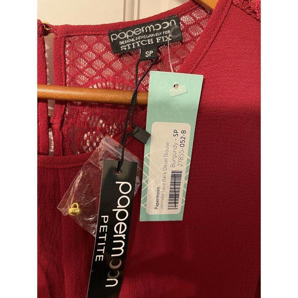 Papermoon StitchFix Blouse Small Petite Shirt Top Lace Red Tunic Gold Button NEW - Picture 3 of 6
